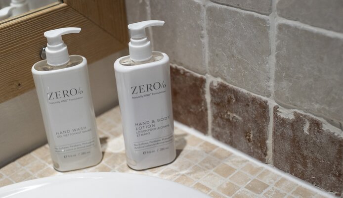 Large refillable toiletries in the chalet