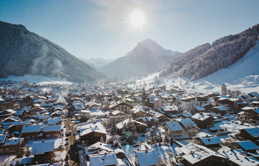 Morzine from above on a sunny winter's day