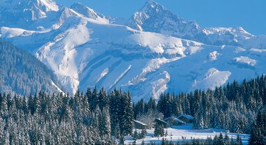 Snowy mountains and trees in Morzine