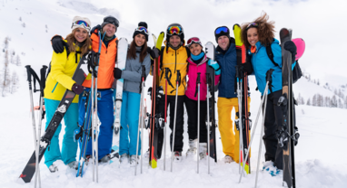 Group of smiling skiers