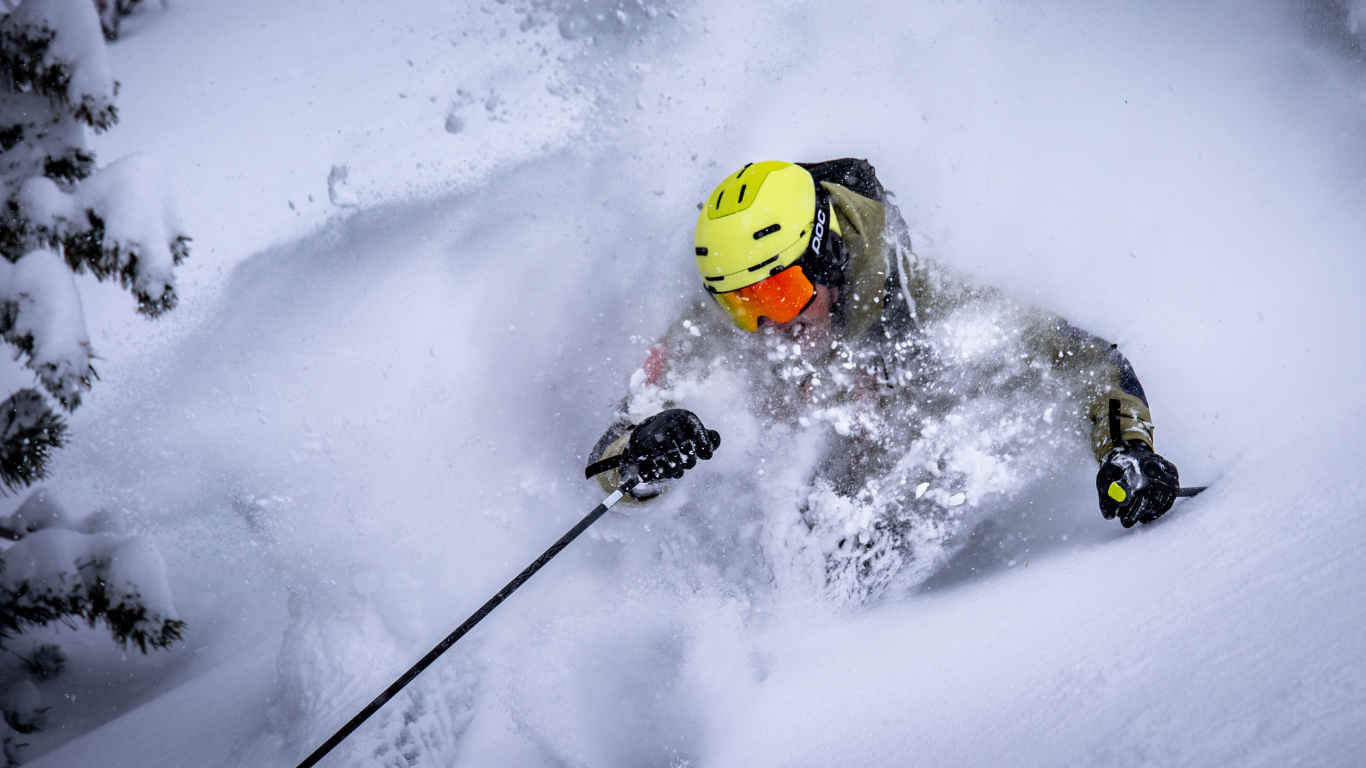 TDC Ski instructor skiing deep powder