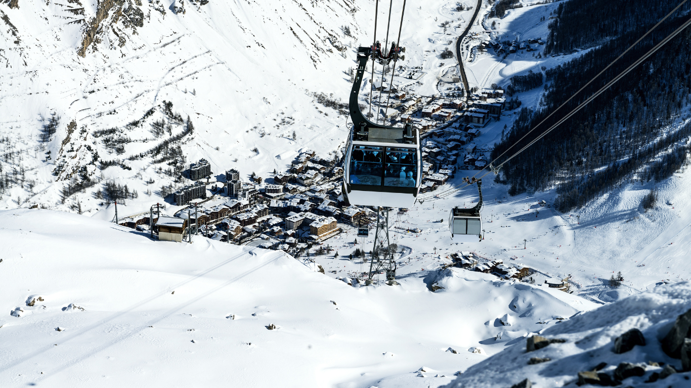 Cable car up above ski resort of Val d'Isere