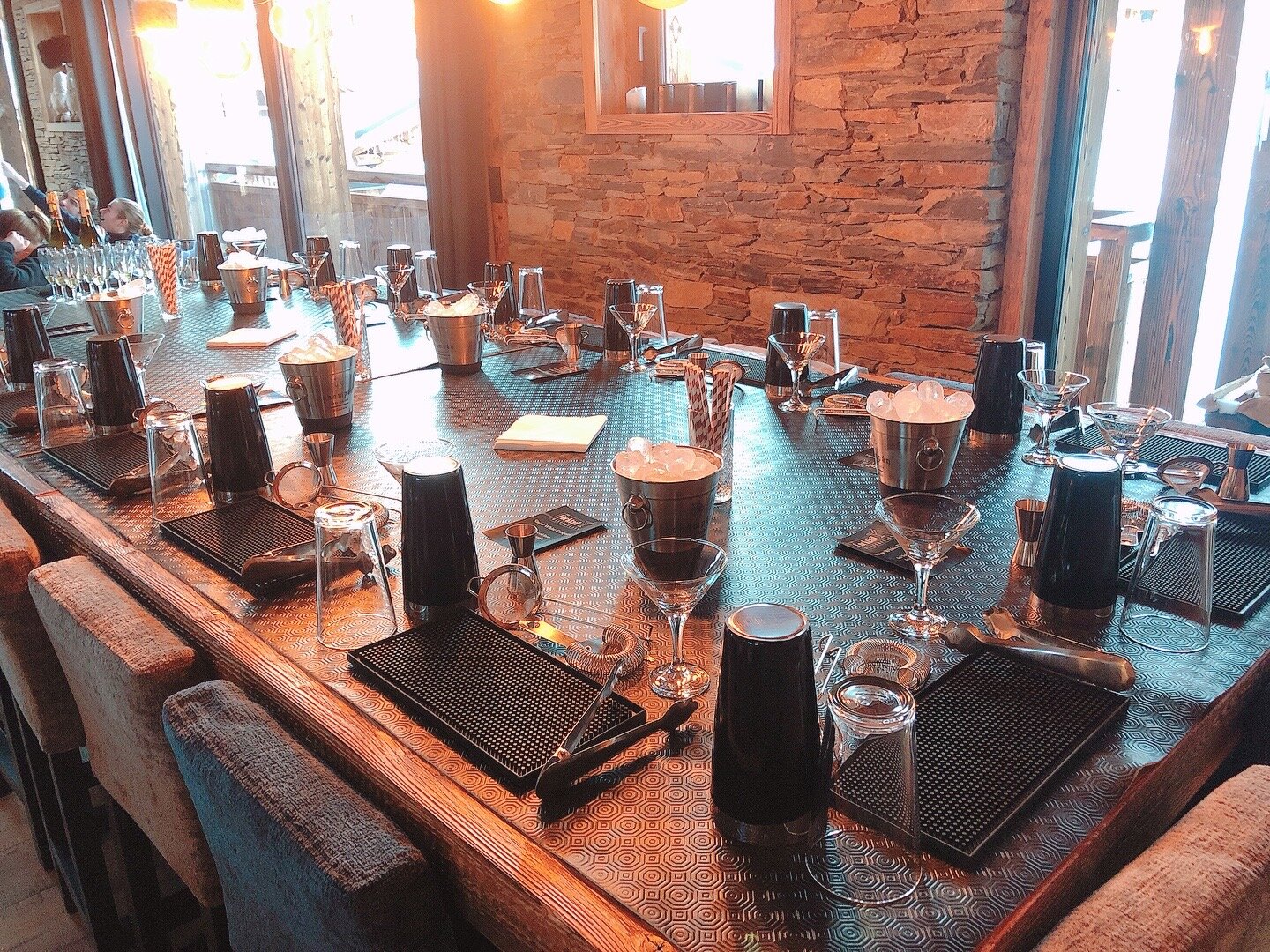 Table laid with individual cocktail-making stations