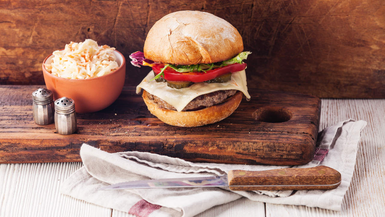 Homemade burger with coleslaw