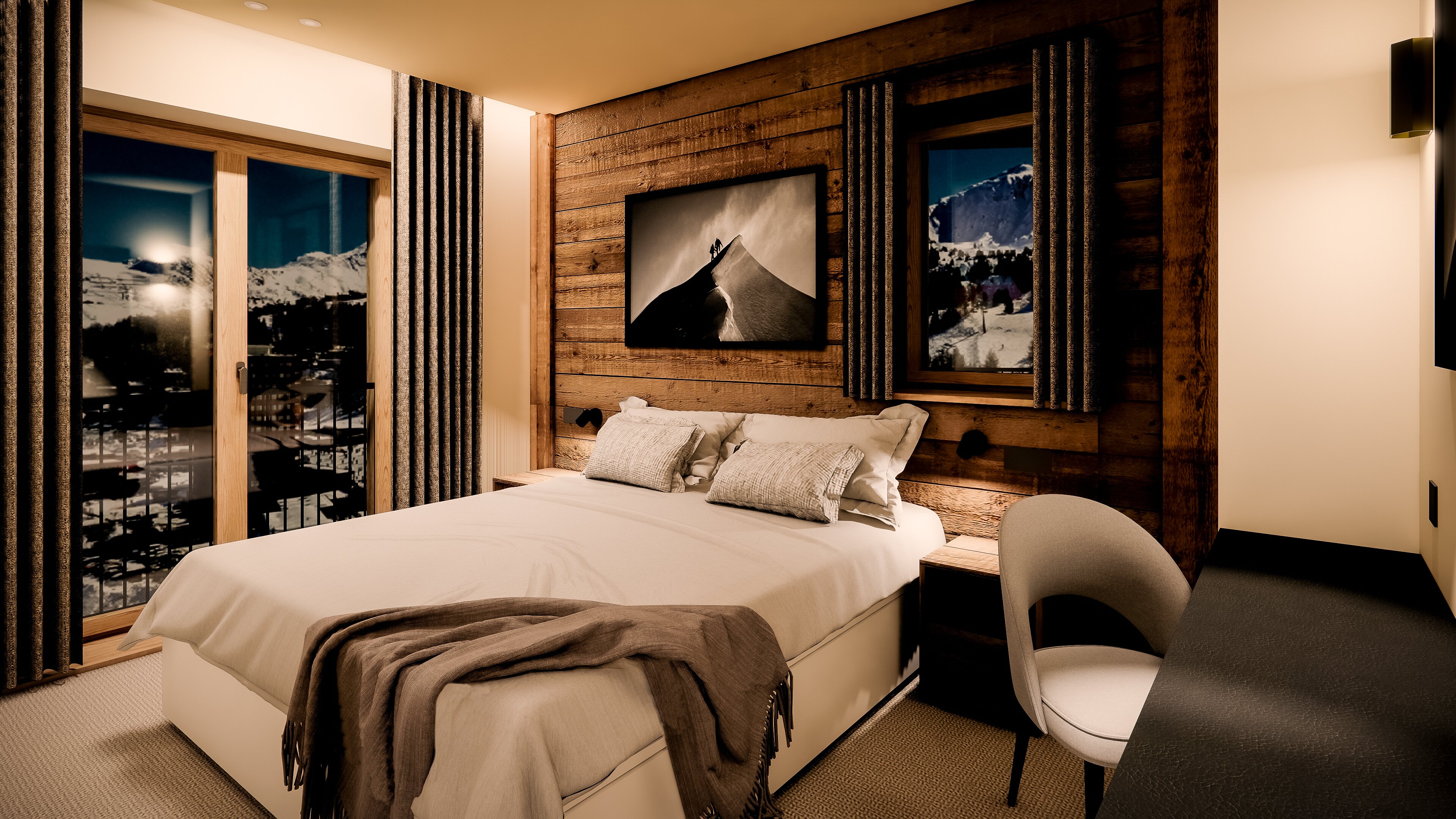 Computer generated image of a chalet bedroom at Graciosa, La Plagne