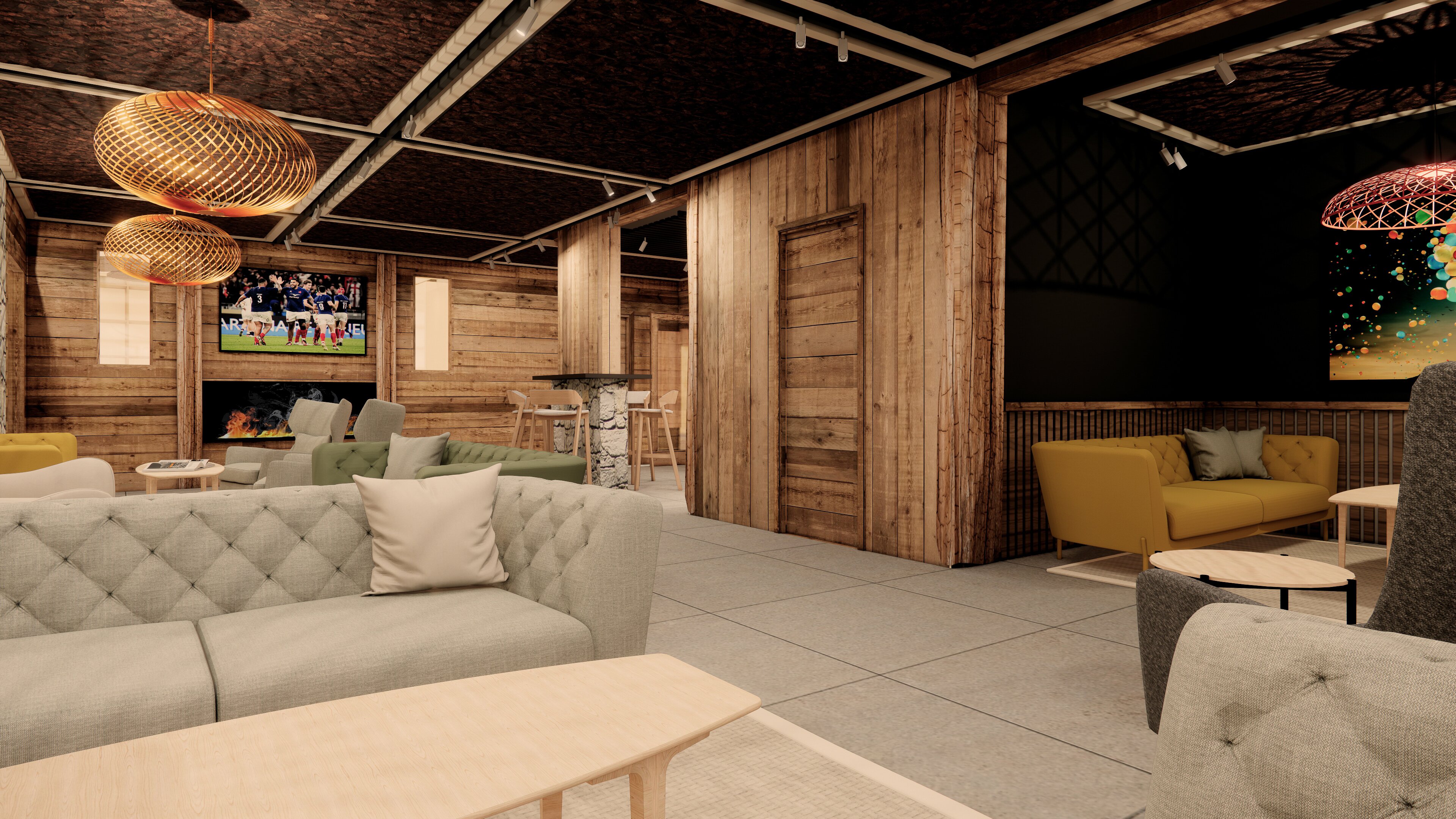 CGI contemporary lounge/bar area in The Graciosa in La Plagne