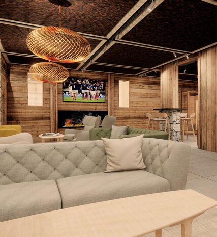 CGI contemporary lounge/bar area in The Graciosa in La Plagne