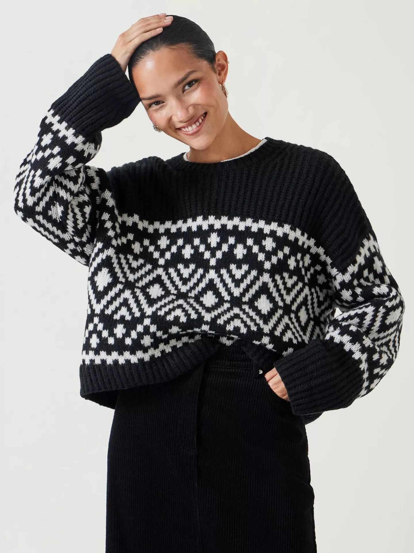 Black and white modern fair isle jumper from HUSH
