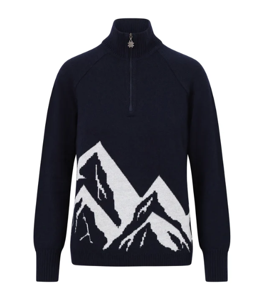 Navy quarterzip jumper with white mountain scene from Snow Finel