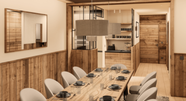CGI image of dining table for 10 in luxury Graciosa ski chalet in La Plagne