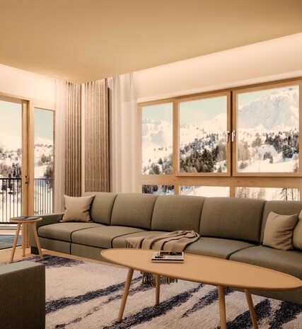 CGI contemporary living area in one of the VIP SKI Graciosa chalets in La Plagne