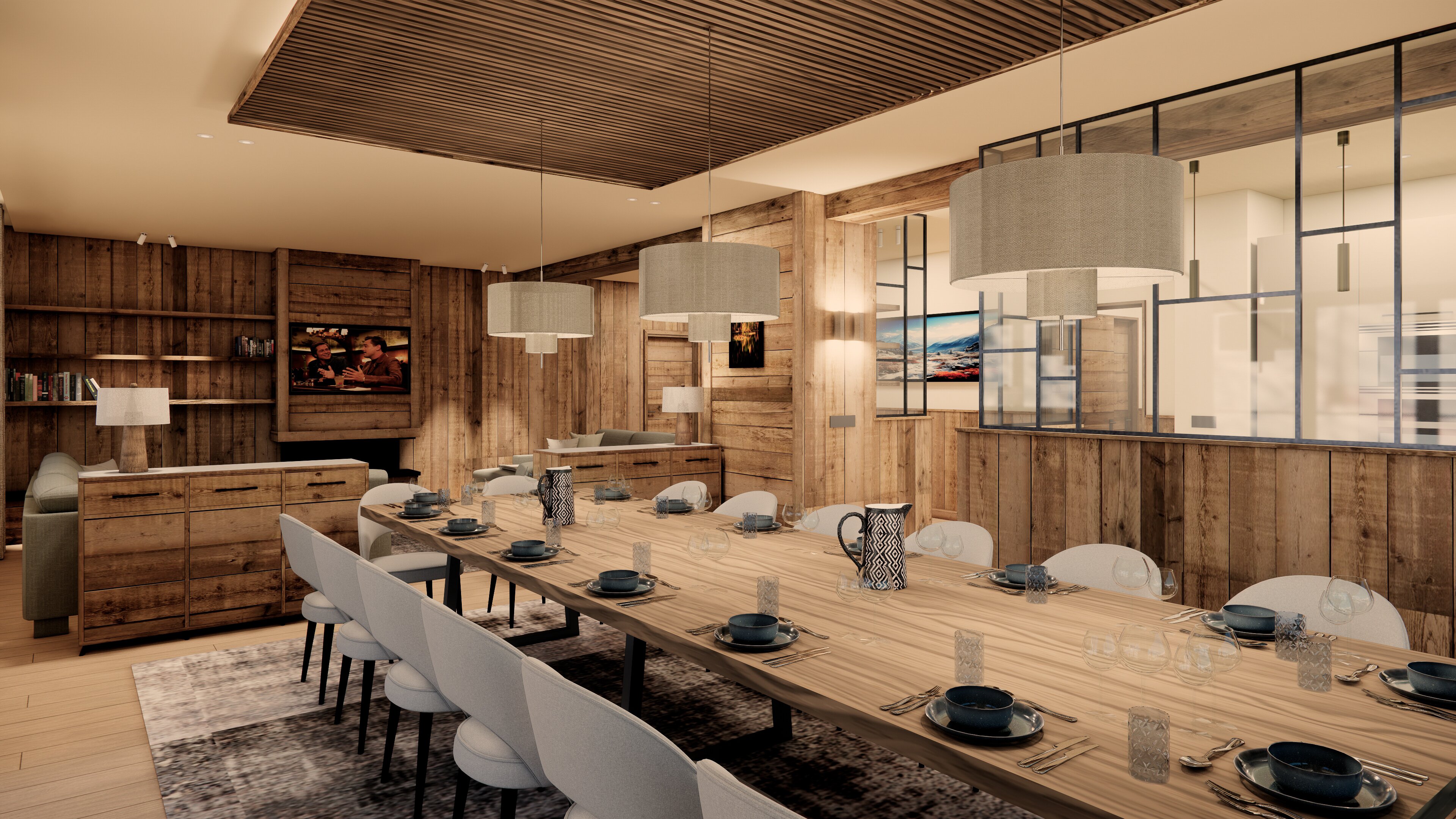 CGI contemporary dining area in one of the VIP SKI Graciosa chalets in La Plagne
