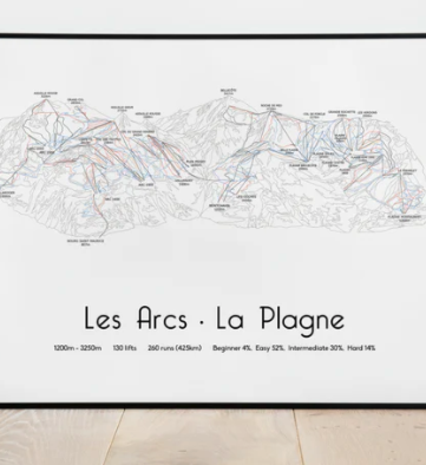 Art print of ski lifts in Les Arcs and La Plagne in black frame
