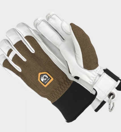 White and green leather Hestra ski gloves