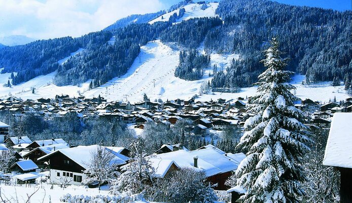 snow covered chalets in the town of morzine 