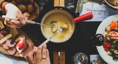 Cheese fondue from above