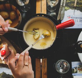 Cheese fondue from above