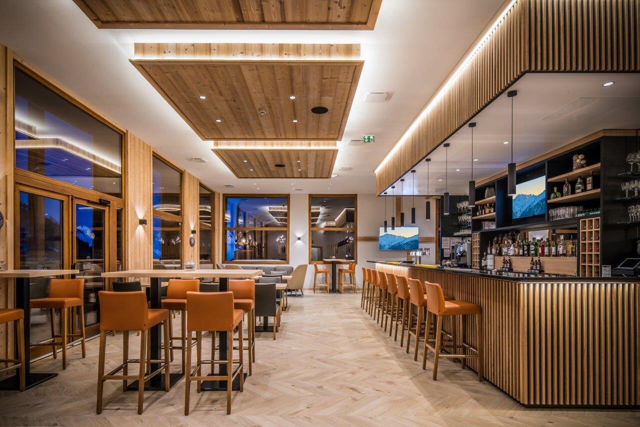 Contemporary wooden bar area at Bear Lodge